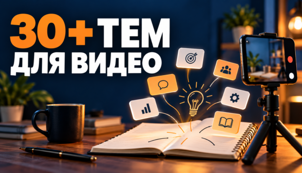 30+ тем для видео из экспертизы: блокнот с идеями и смартфон для записи